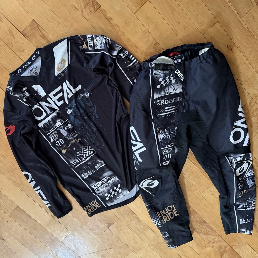 O'NEAL Element Pants 28 Black Skull Jersey Small Motocross MX Set ATV Dirtbike